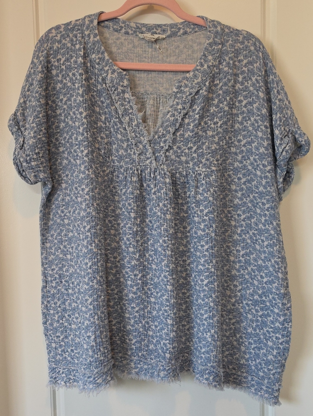 entro Blue Floral Gauze Tunic Top